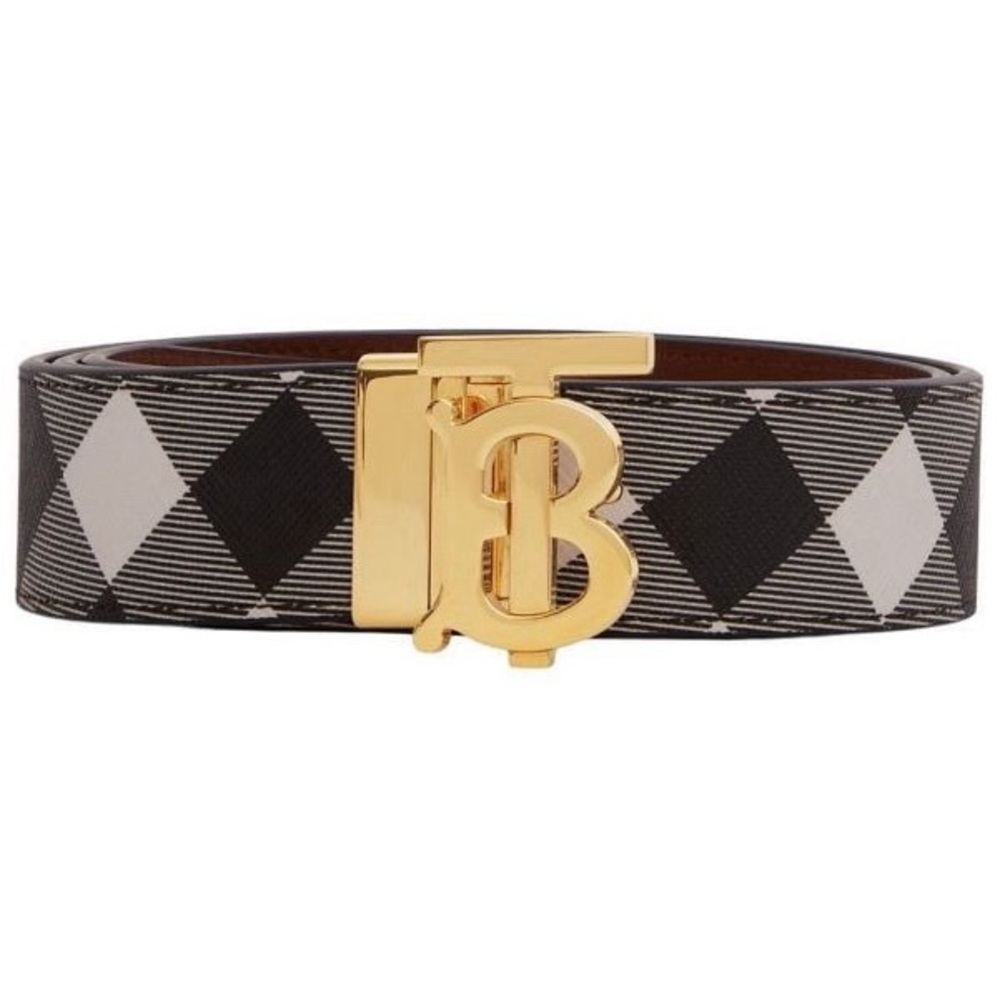 Burberry TB logo check pattern reversible leather belt